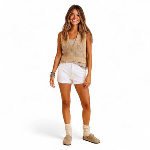 MADEWELL Plus Size High Rise Relaxed Denim Cut Off Shorts White Sz 33